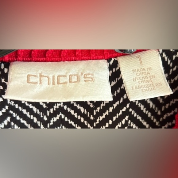 Chico's red textured moto jacket gold zippers black white lining Sz 1 (8-10) - Picture 7 of 7